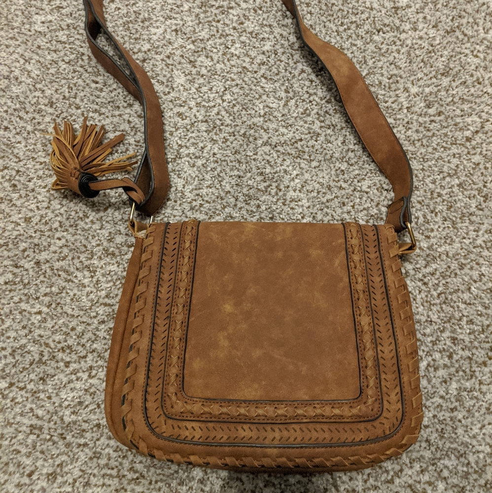 Boho brown suede shoulder bag